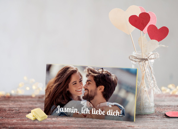 Bedruckte Schokolade zum Valentinstag